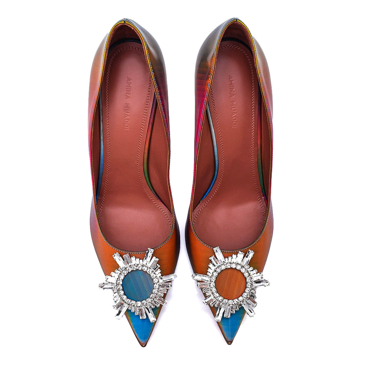 Amina Muaddi -Multicolor Reflector Leather Begum Crystal Embellished Pumps 38.5